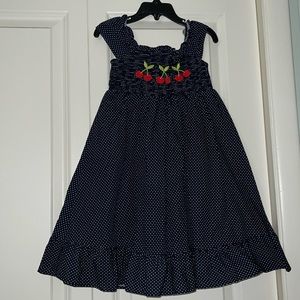 Gymboree navy and white polka dot cherry 5T dress